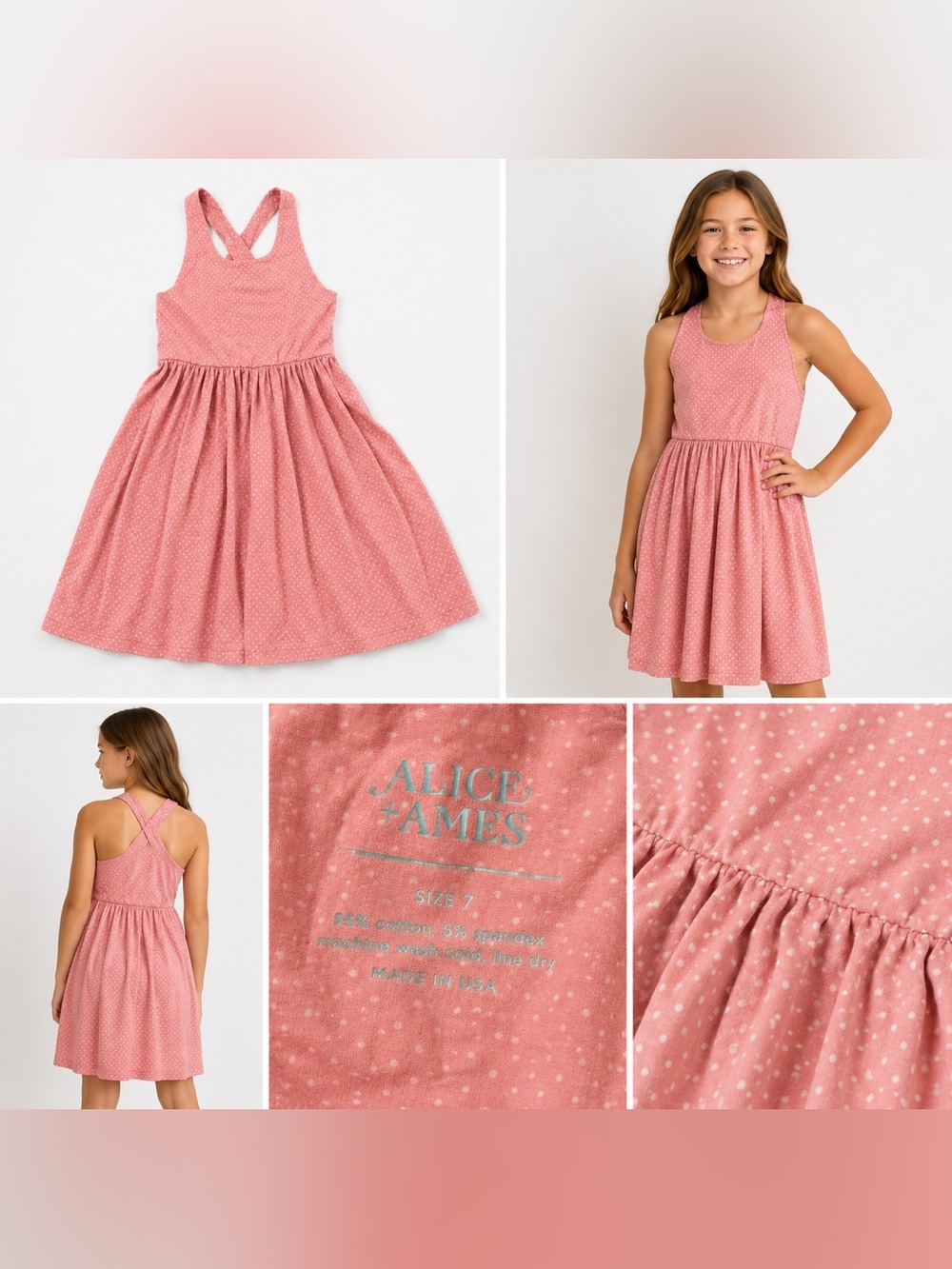 Alice & Ames Pink Polka Dot Criss Cross Back Dress Size 7